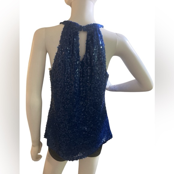 Tahari Womens M Top
Sleeveless Blue Curacao
All Over Sequins Halter
Neck NWT - Picture 2 of 10